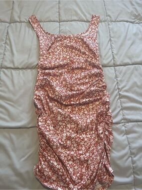 Floral Scoop Neck Ruched Tank Dress - Rust Floral